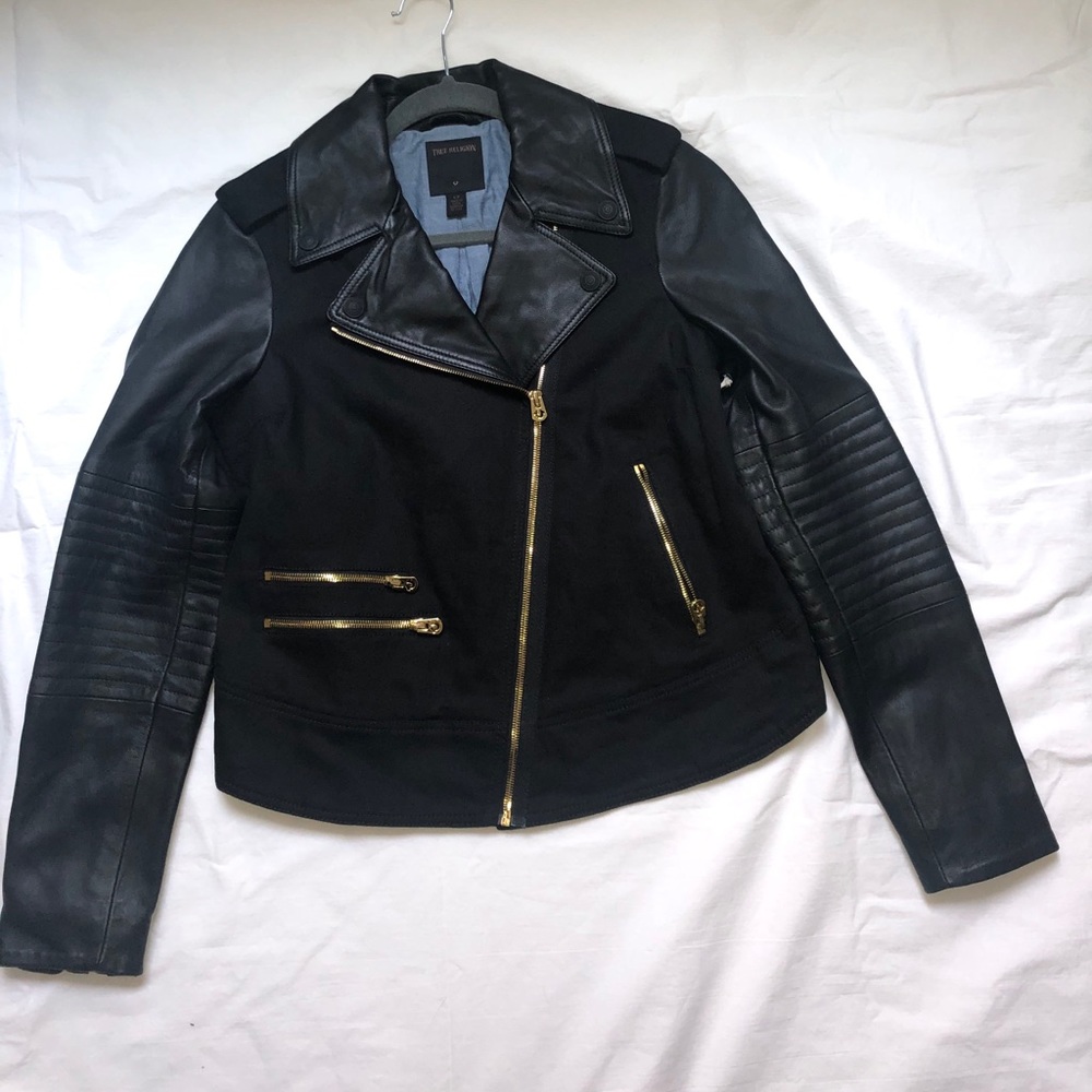 True Religion leather moto jacket NWT